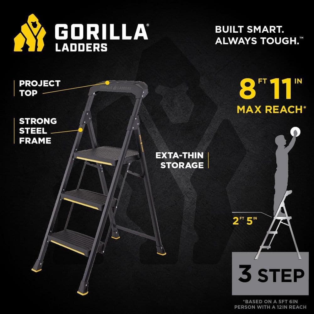 Gorilla Ladders 3-Step Pro-Grade Steel Step Stool, 300 lbs. Load Capacity Type IA Duty Rating (9ft. Reach Height) (2)