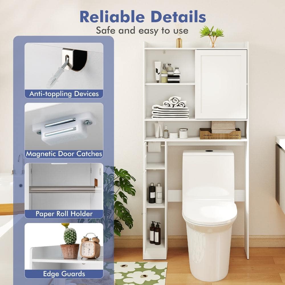 HONGGE Over-the-Toilet Storage Cabinet with Sliding Door Toilet Paper Holder 5-Level Adjustable Shelves (2)
