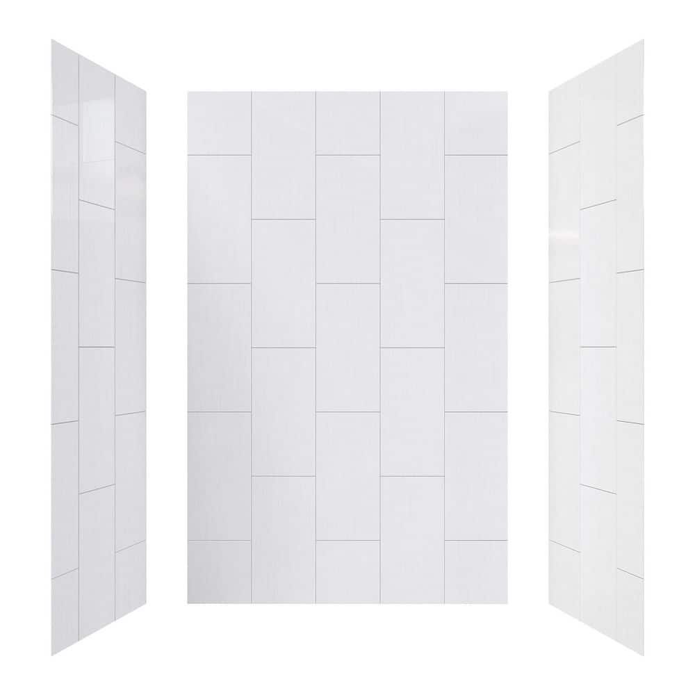 MEDUNJESS 60 in. L x 32 in. D x 96 in. H 3-Piece Glue Up Composite Alcove Shower Wall Set in Matte White (1)
