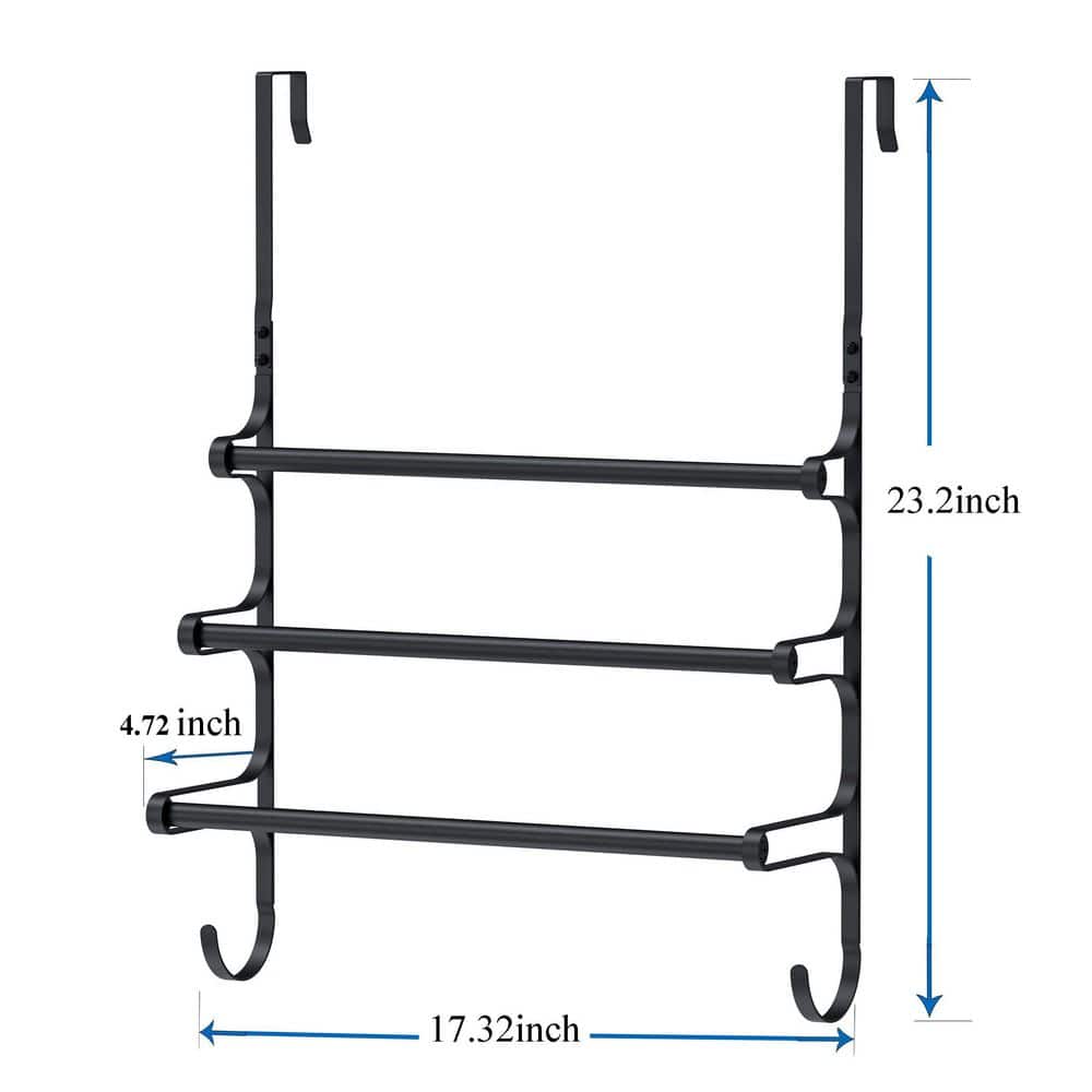 Wudkey 3-Bar Over The Door Towel Rack in Black for Bathroom Door. Triple Towel Storage Holder with Hooks (2)