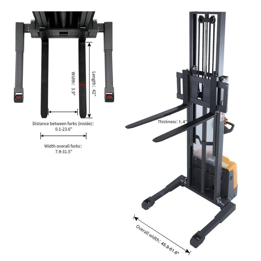 TORY CARRIER 98 in. 3300 lbs. Full Electric Pallet Stacker 24-Volt/100AH Battery Electrical Straddle Stacker with Adjustable Forks (3)