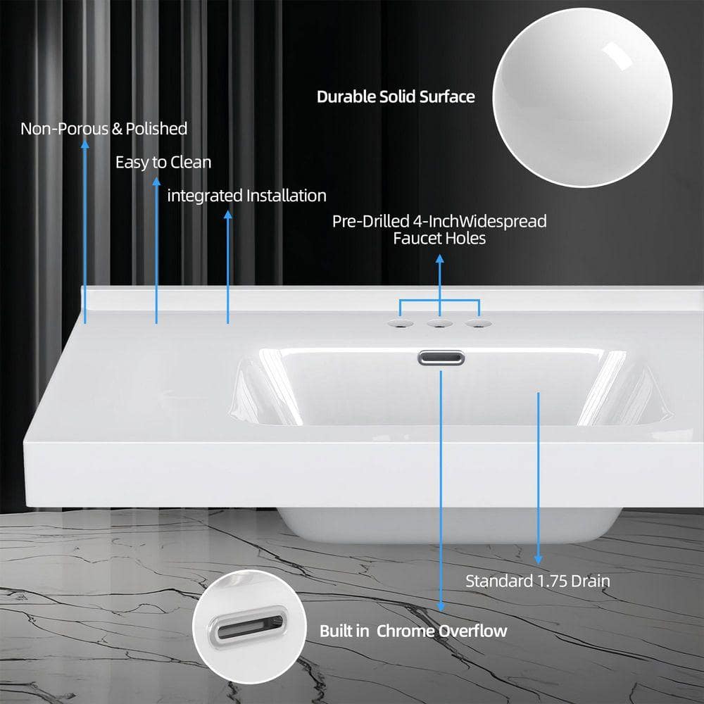 NTQ 61 in. W x 22 in. D Solid Surface Resin White Vanity Top Rectangular Double Sink Bathroom Vanity Top in Glossy White (3)
