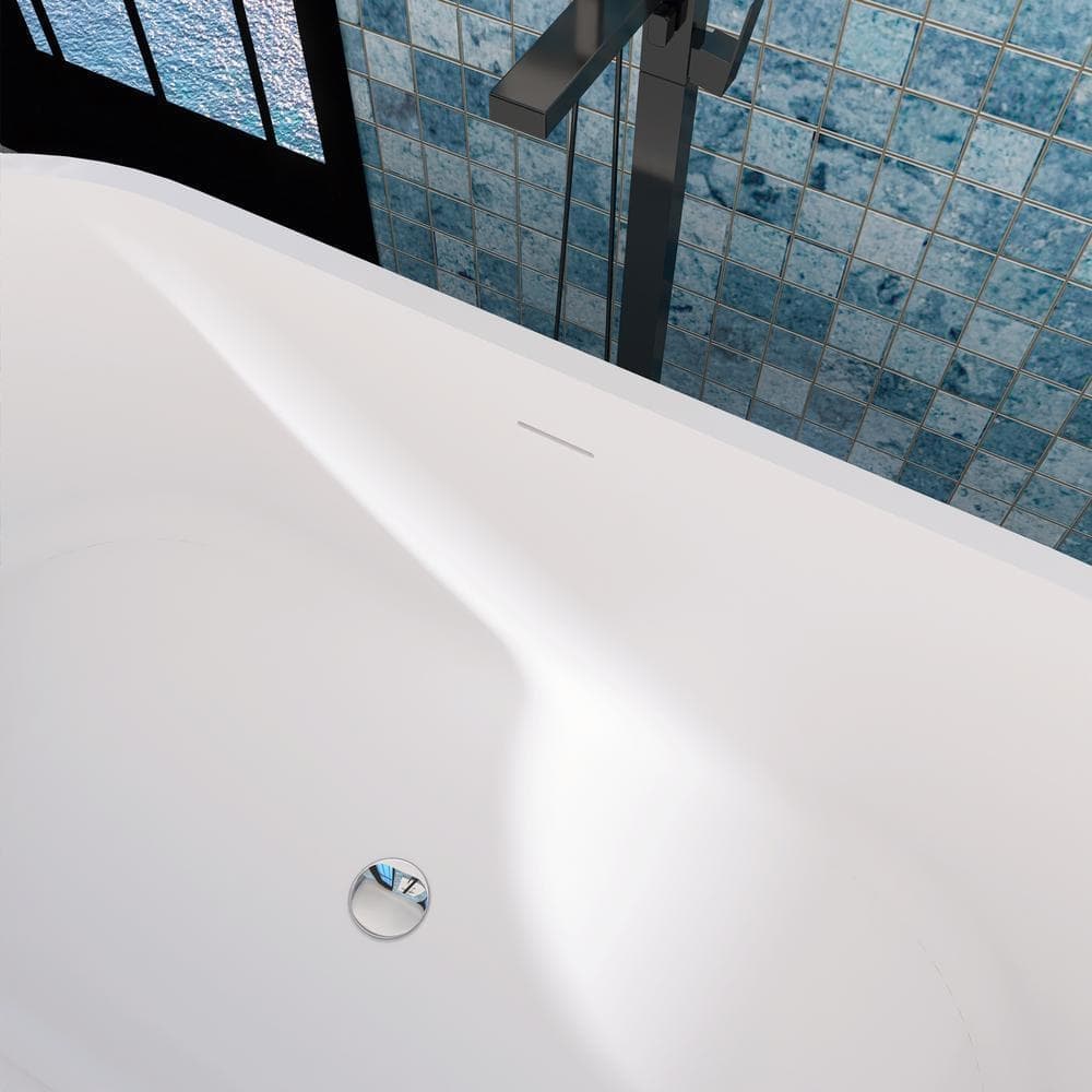 Unbranded 67 in. x 30 in. Stone Resin Solid Surface Freestanding Soaking Bathtub with Center Drain in Matte White (2)
