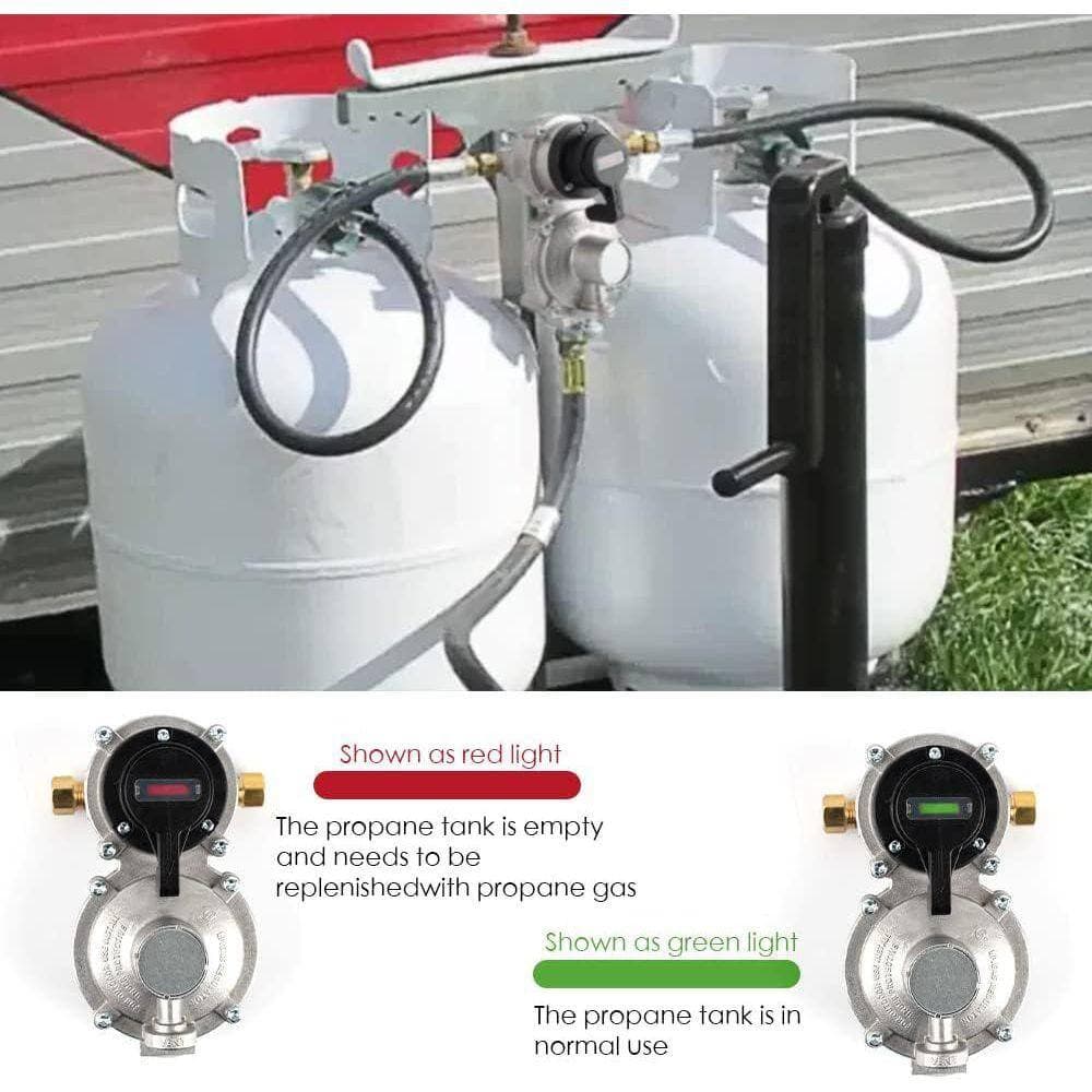 Lukvuzo Dual Tank 2-Stage Auto Changeover LP Propane Regulator with Gauge and 2x18 Pigtail Hoses for RVs and Campers Silver (3)