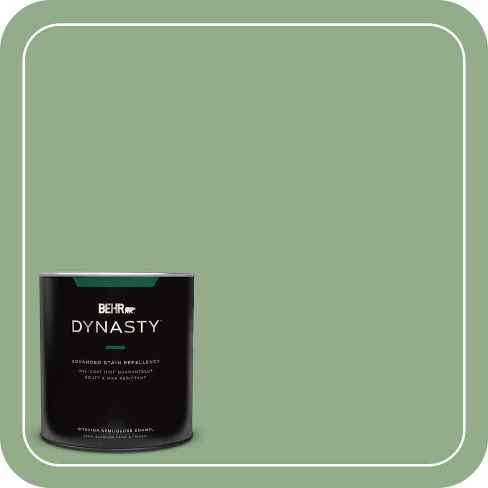 BEHR DYNASTY 1 qt. #MQ6-46 Flora Green One-Coat Hide Semi-Gloss Enamel Interior Stain-Blocking Paint and Primer