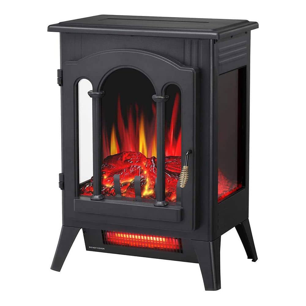 Unbranded 1500 W 16 in Black Freestanding Electric Fireplace Stove Heater-Electric Infrared Space Heater, Overheat Protection.
