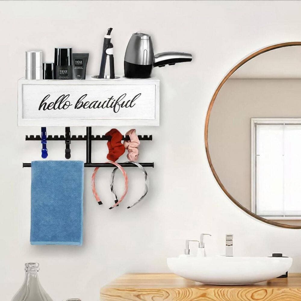 Anqtovp Wall Mounted Hair Tool Organizer with 6 Sections for Bathroom Storage, White Finish, Holds Hot Styling Tools (3)