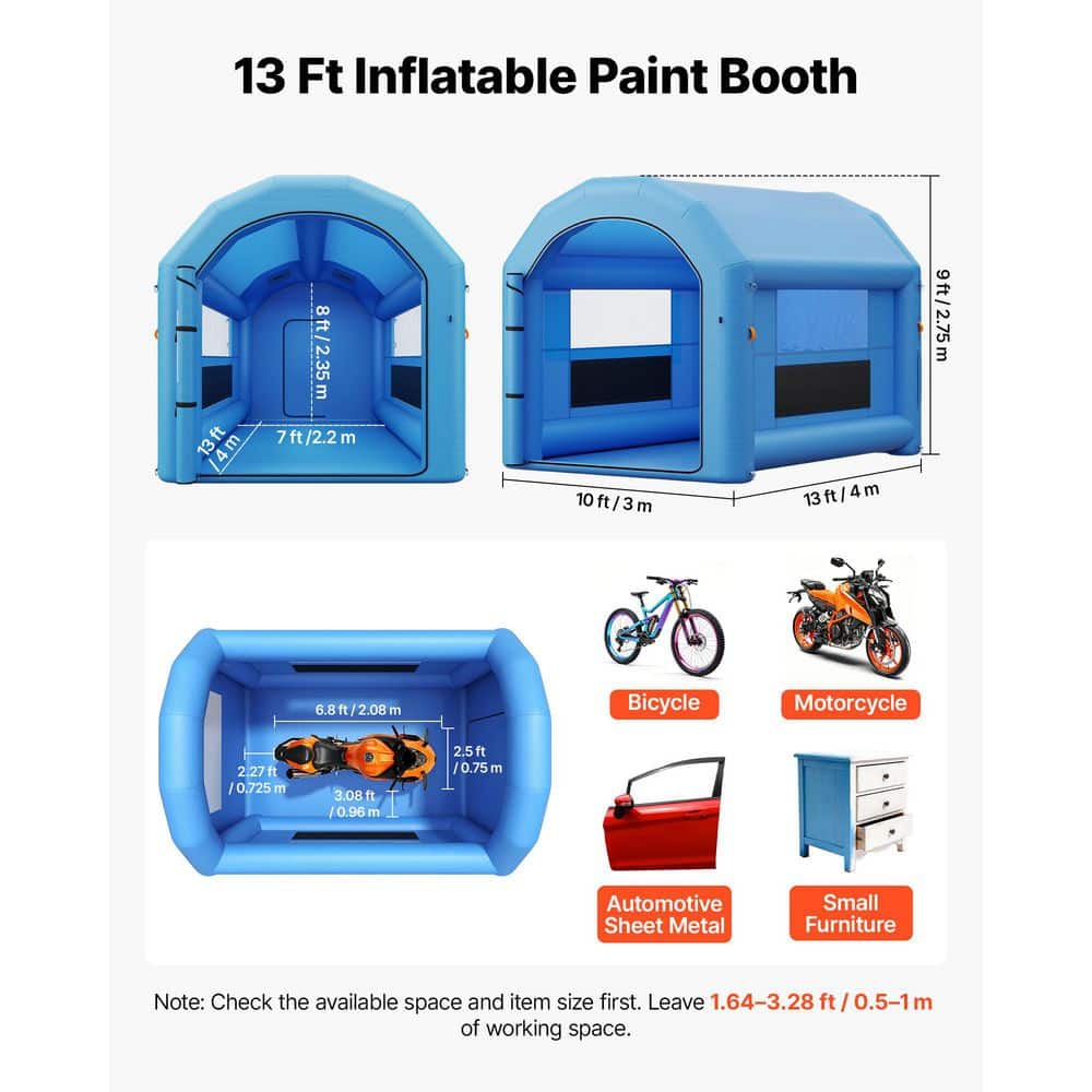 SKYSHALO Inflatable Paint Booth, 13.1 x 9.8 x 9 ft. Inflatable Spray Booth, 750W Powerful Blower and Air Filter System, Portable (2)