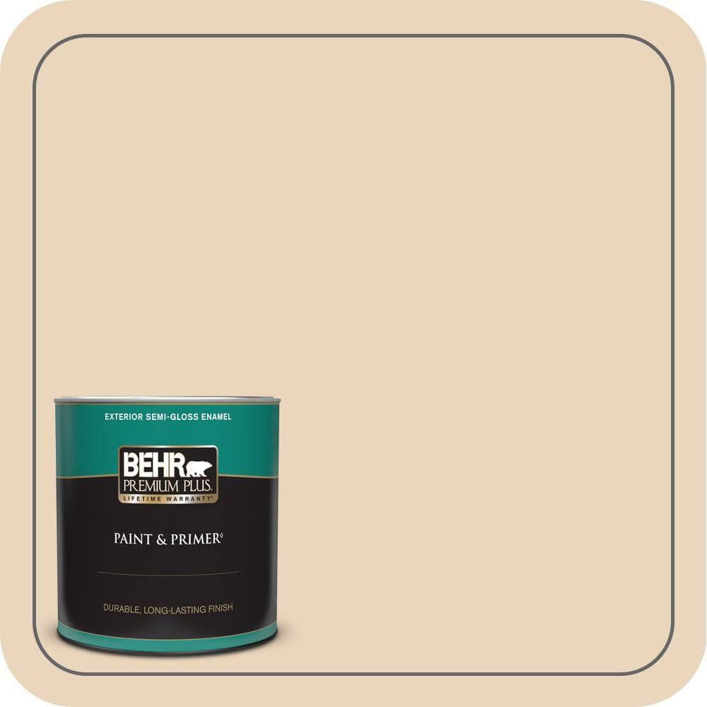 BEHR PREMIUM PLUS 1 qt. #PPH-14 Roasted Almond Semi-Gloss Enamel Exterior Paint & Primer (1)