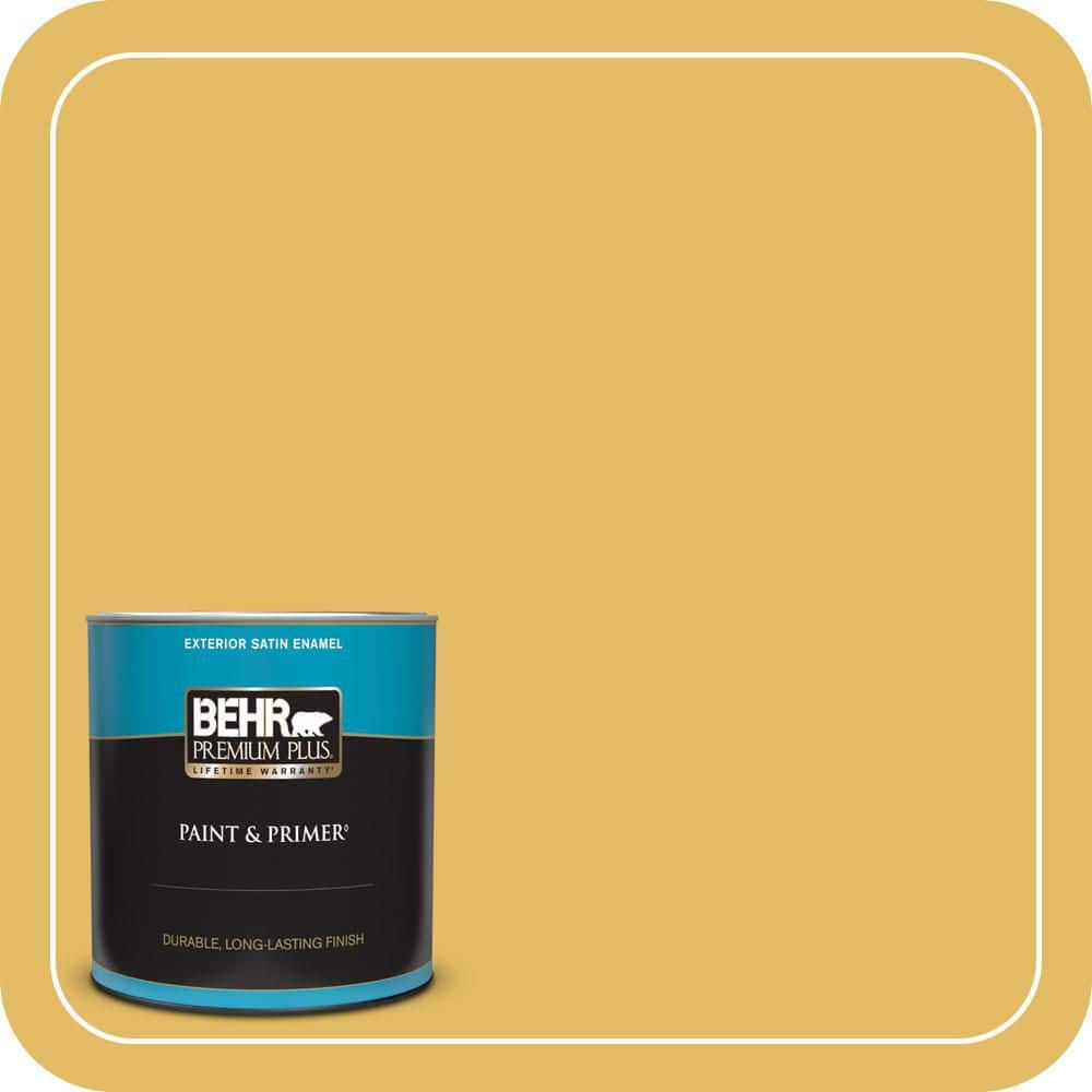 BEHR PREMIUM PLUS 1 qt. #MQ4-12 Dandelion Wish Satin Enamel Exterior Paint & Primer