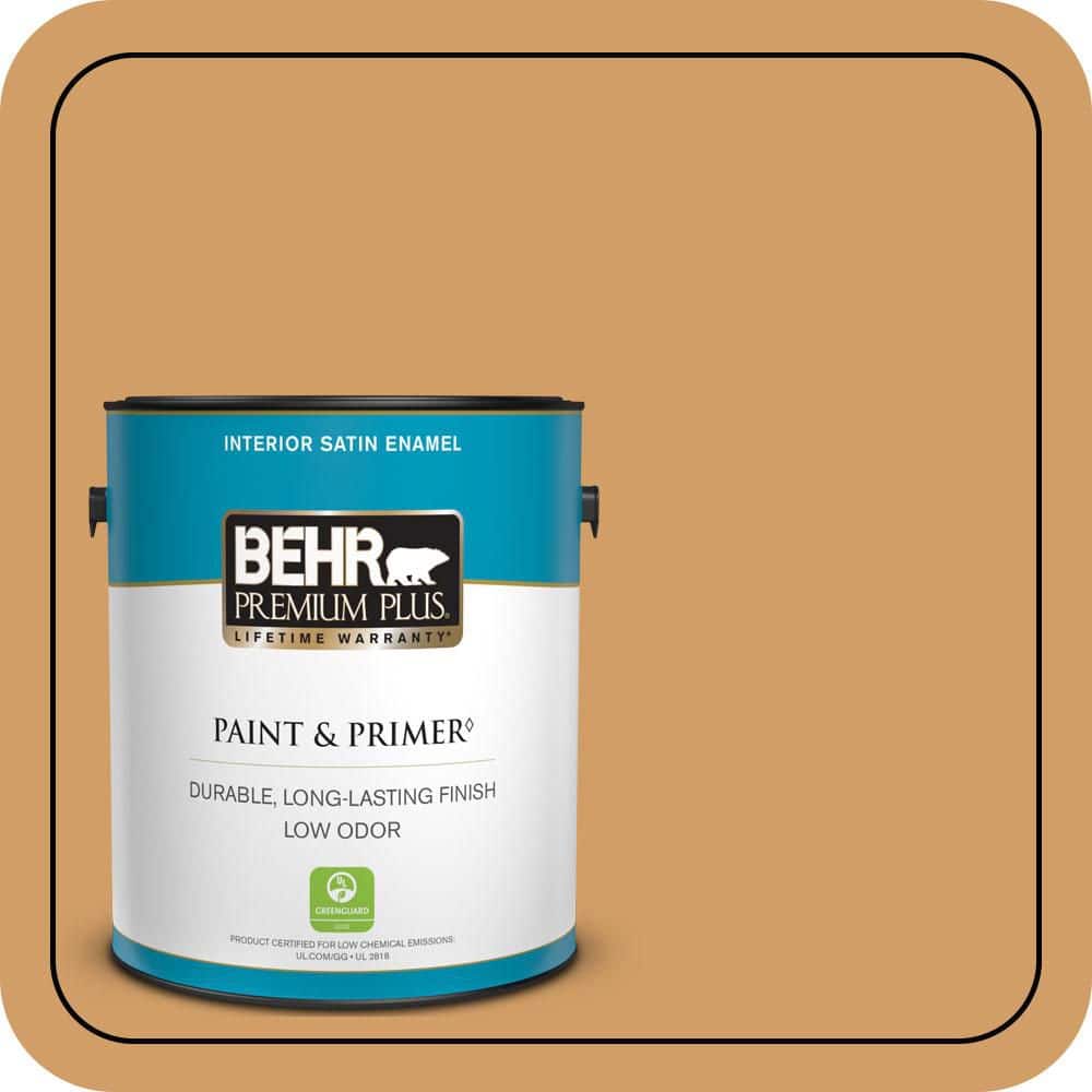 BEHR PREMIUM PLUS 1 gal. #MQ4-8 Golden Aura Satin Enamel Low Odor Interior Paint & Primer
