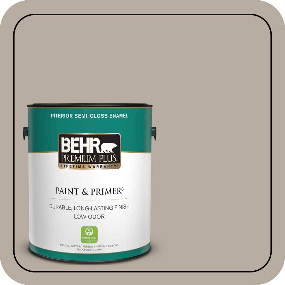 BEHR PREMIUM PLUS 1 gal. #PPU18-13 Perfect Taupe Semi-Gloss Enamel Low Odor Interior Paint & Primer