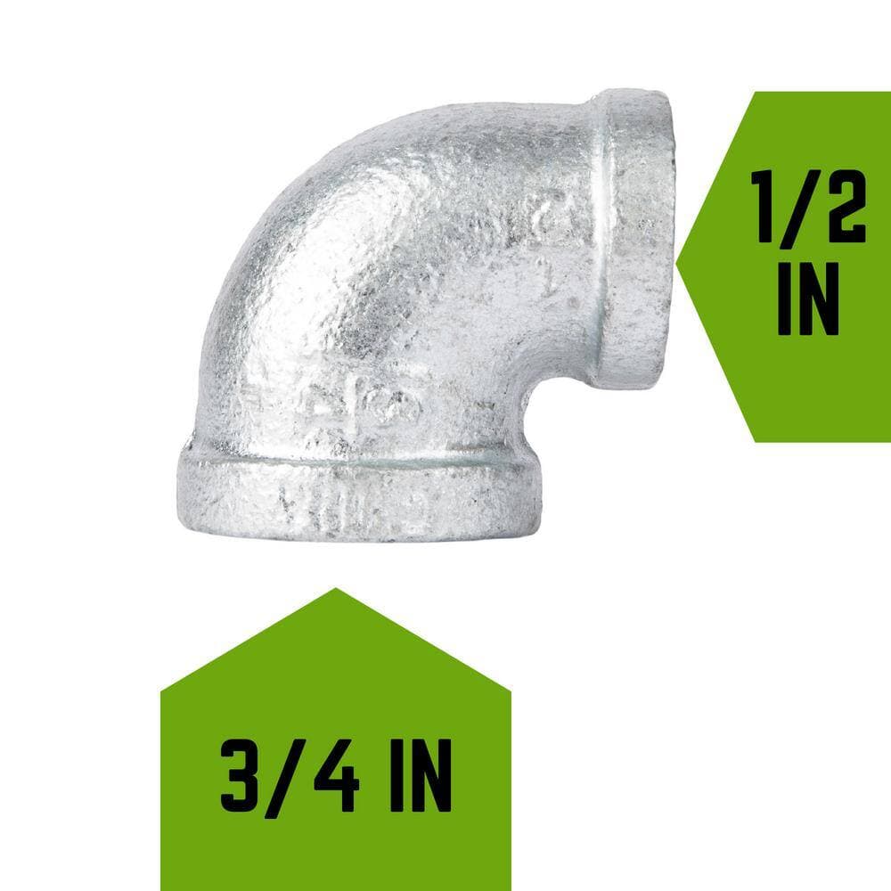 PIPE DECOR 3/4 in. x 1/2 Galvanized Irion 90-Degree Reducing Elbow Fitting (10-Pack) (3)