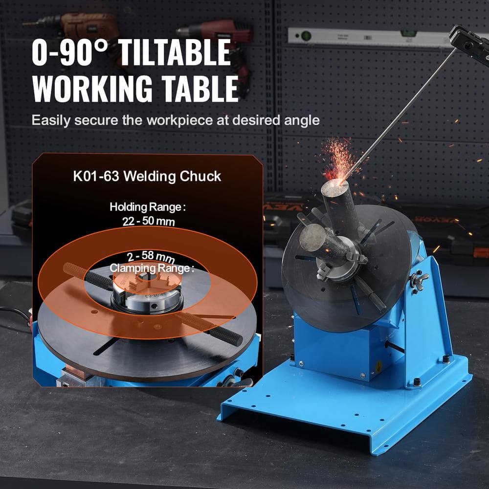 VEVOR Rotary Welding Positioner 10KG 0-90° Welding Turntable Table with 8.1 in. 3-Jaw Lathe Chuck 1 to 12 RPM 20W for Welding (3)