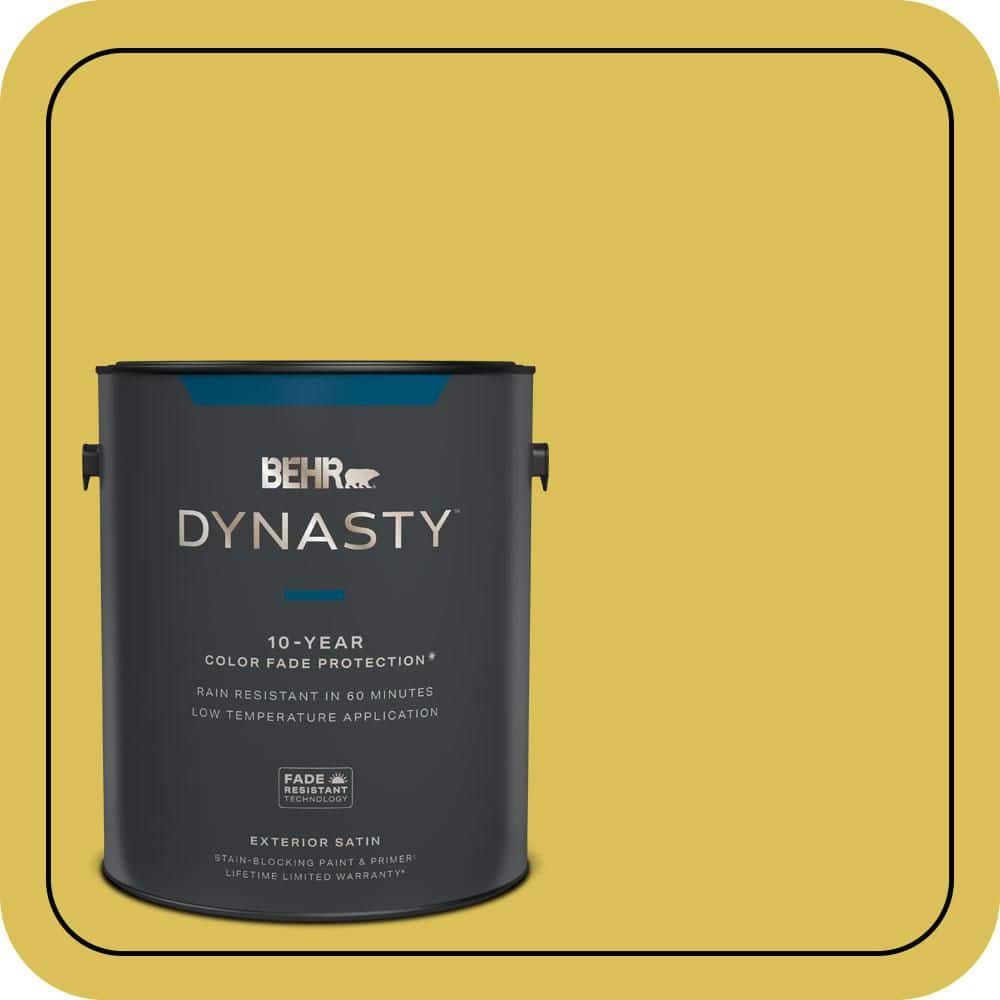 BEHR DYNASTY 1 gal. #P320-6 Sulfur Yellow Satin Enamel Exterior Stain-Blocking Paint & Primer