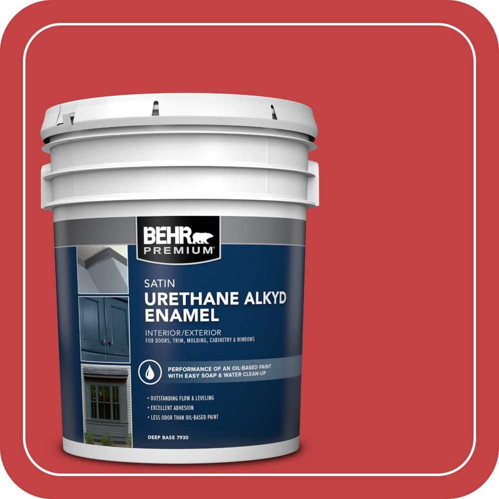 BEHR PREMIUM 5 gal. #150B-7 Poinsettia Urethane Alkyd Satin Enamel Interior/Exterior Paint