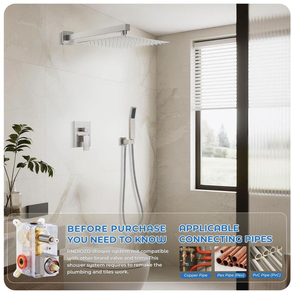 AKLFGN Square Single Handle 2-Spray Shower Faucet Bathroom Shower Combo Set 2.5 GPM with Adjustable Heads in Brushed Nickel (2)