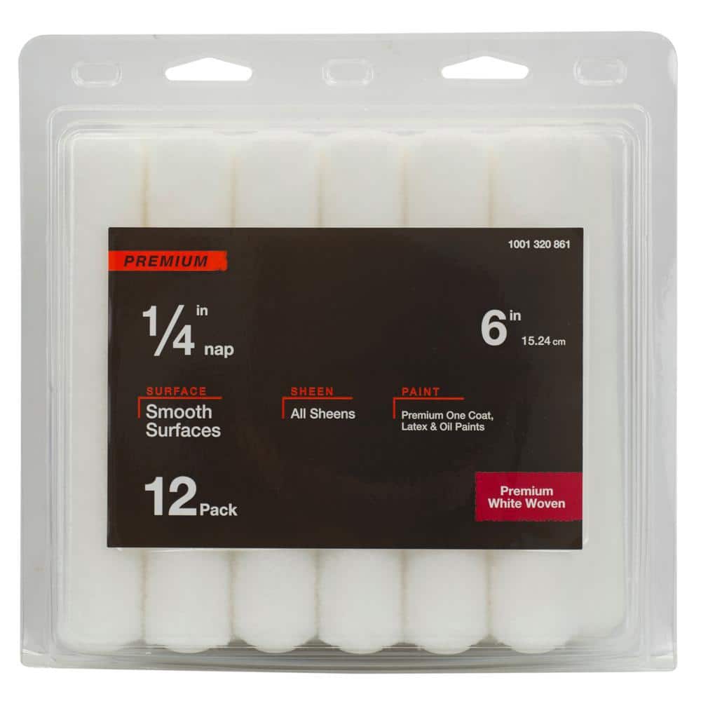 PRIVATE BRAND UNBRANDED Premium 6 in. x 1/4 in. Shed Resistant White Woven Mini Paint Roller Cover (12-Pack)