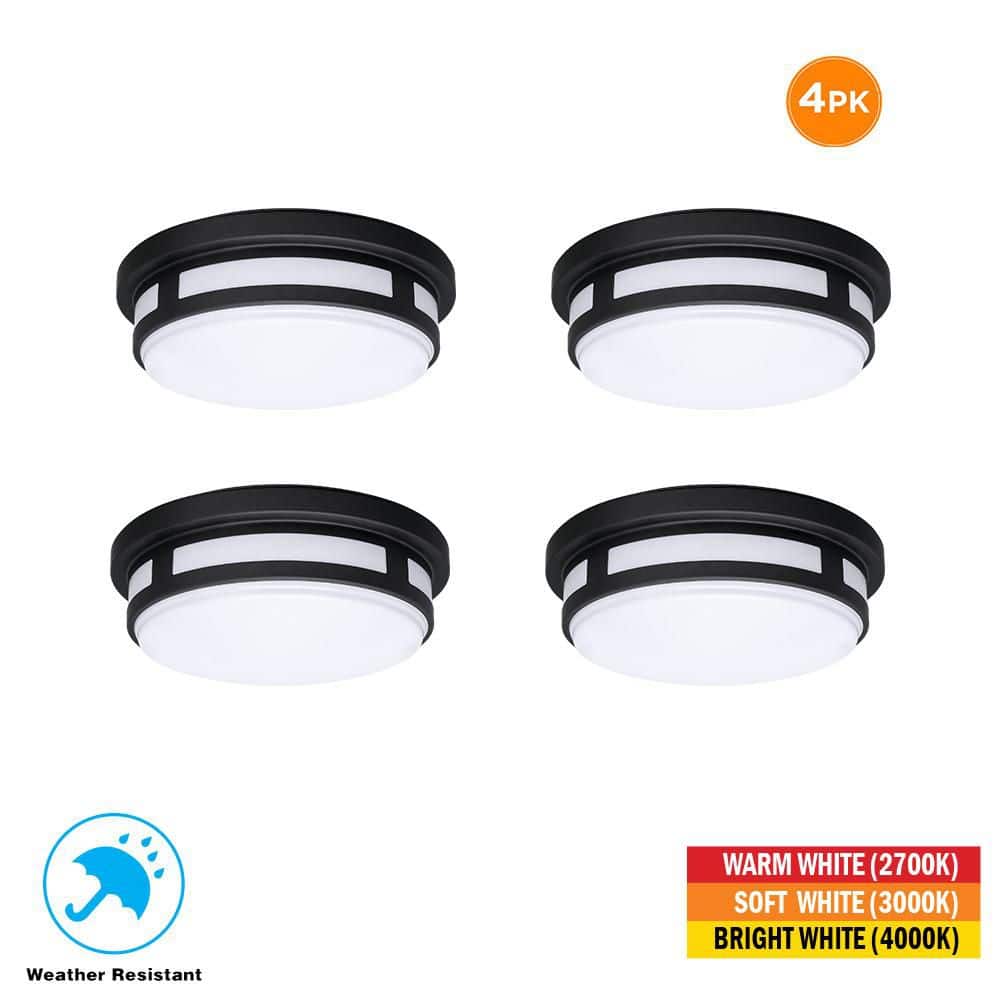 Hampton Bay 11 in. Round Black Integrated LED Indoor Outdoor Ceiling Light Flush Mount Adjustable CCT 830 Lumens Wet Rated (4-Pack)