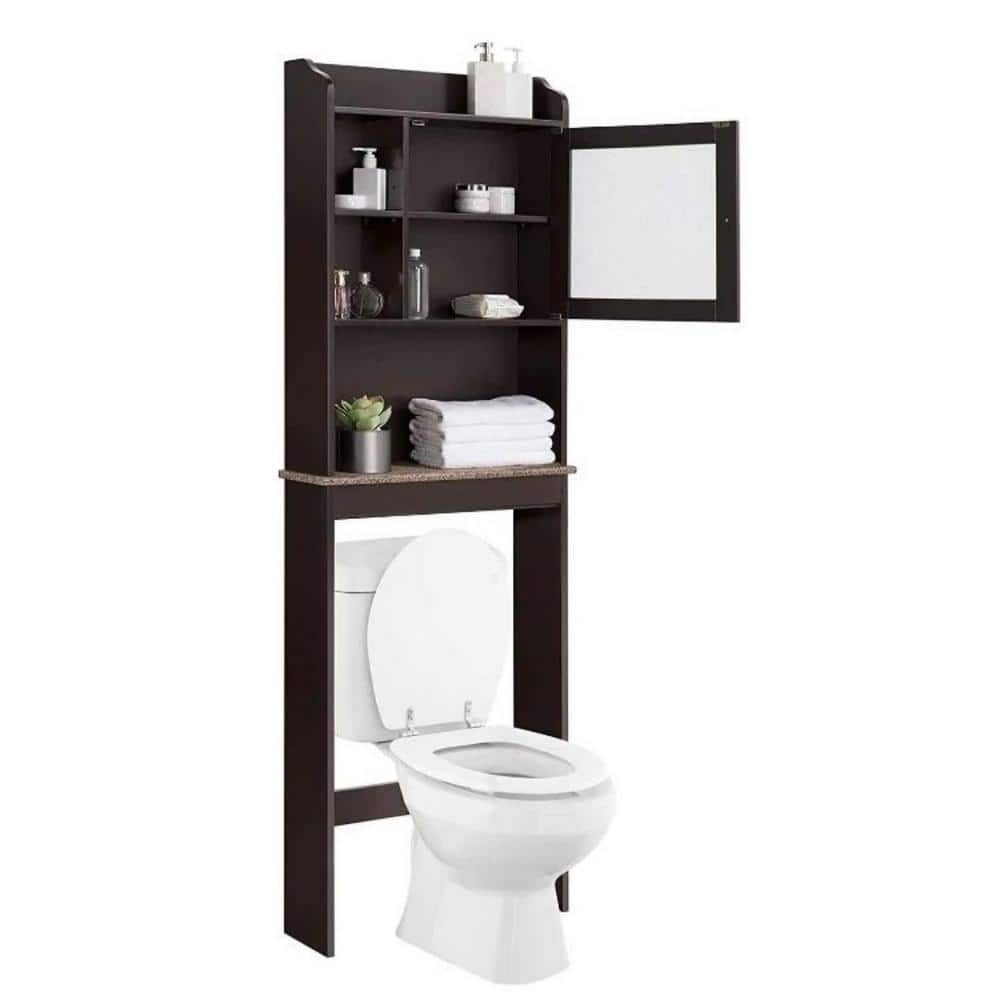Miscool Naples 23.23 in. W x 68.11 in. H x 7.48 in. D Dark Brown Over-the-Toilet Storage with Adjustable Shelves (1)