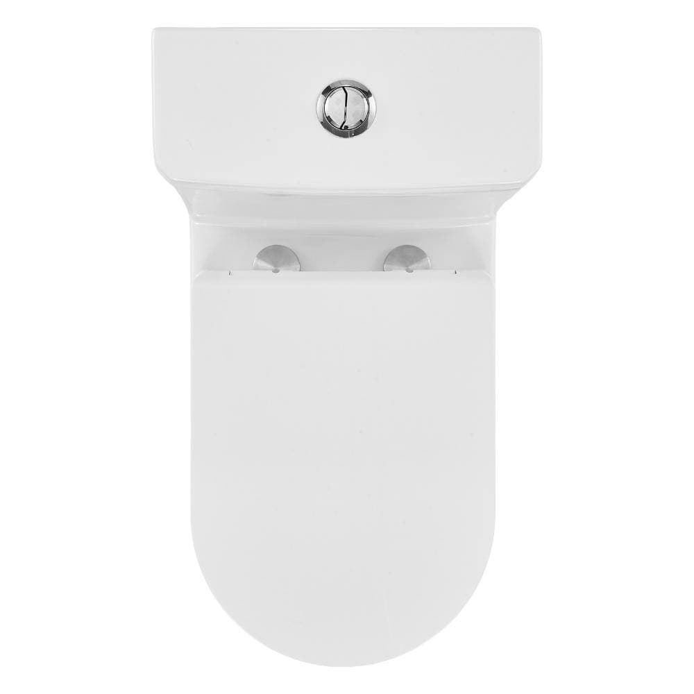HONGGE One-Piece Toilet Elongated Dual-Flush 1.1/1.6 GPF Skirted Toilet for Bathroom, 12 in. Rough-In, White and Silver (2)