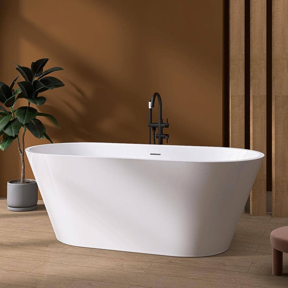 Xspracer Moray 55 in. x 27 in. Acrylic Flatbottom Freestanding Soaking Non-Whirlpool Bathtub with Pop-up Drain in Glossy White (3)