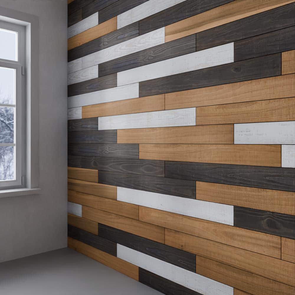 Easy Planking Thermo-Treated 1/4 in. 5 in. 4 ft. Holey, Ebony, Pearl Warp Resistant Barn Wood Wall Planks ( sq. per 6 Pack) (3)