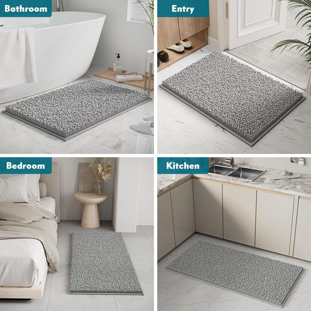 Wudkey 3 Pieces Bathroom Rugs Set, 20 in. x 32 in. Soft and Absorbent Shaggy Chenille Bath Mats, Non Slip Plush Carpet Runner (3)