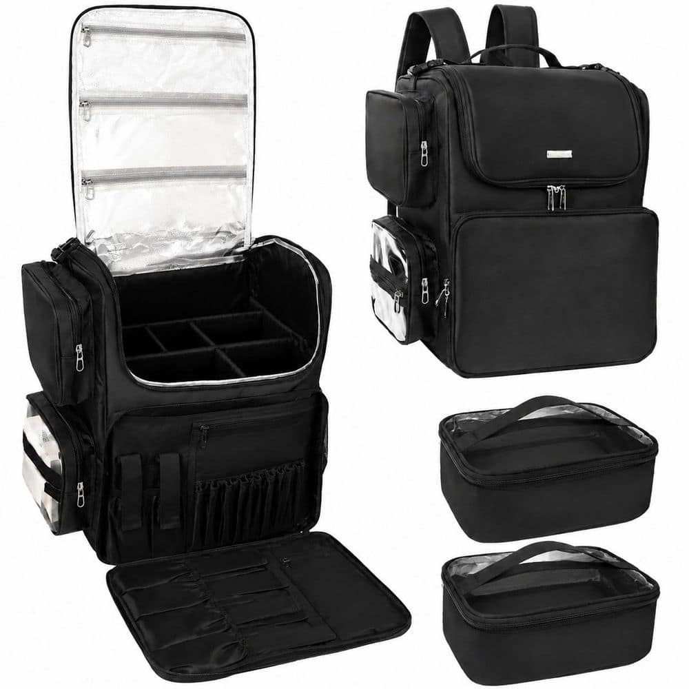 Anqtovp Hair Tool Organizer Backpack Heat Insulation Layer for Curling Iron Straightener Travel Black