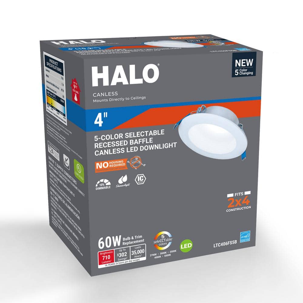 HALO 4 in. Adjustable CCT, New Construction/Remodel/Retrofit Installation, Integrated LED Regressed Canless LED Downlight (3)