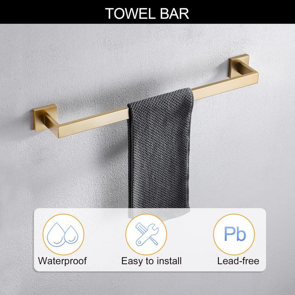 WELLFOR 5-Piece Stainless Steel Bath Hardware Set with Towel Bar, Toilet Paper Holder, Towel Ring, Coat Hook (4)