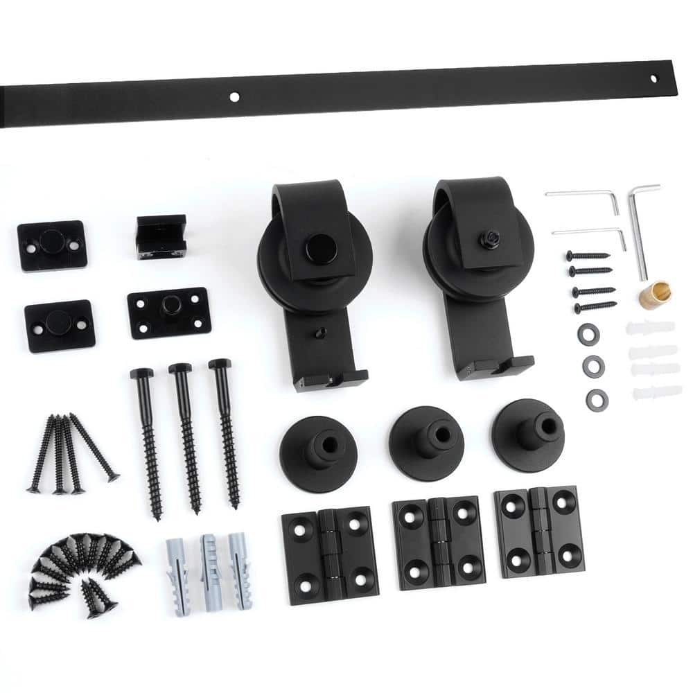 LUBANN 43 in. Black Bi-Fold Top Mount Sliding Barn Door Track and Hardware Kit