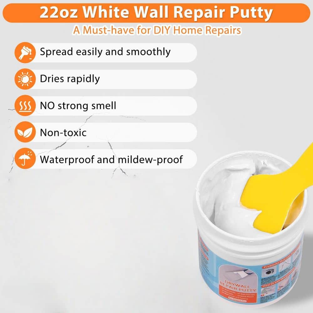 xinyoec Dry Wall Patch Repair Kit with 22 oz. White Putty, Scraper and Mesh Tape, Drywall Hole Repair Patch Kit (3)