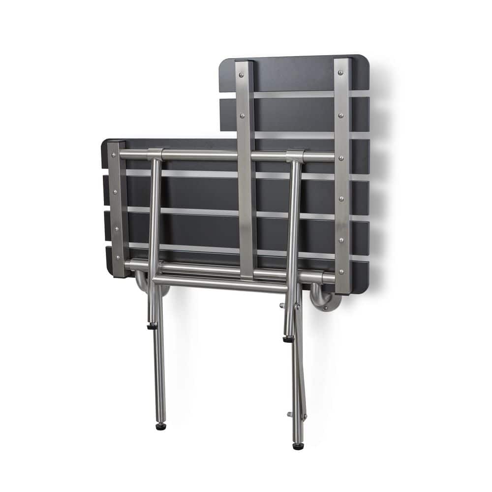 SEACHROME 32 in. x 22.5 in. ADA Wall Mount Folding Transfer Bench Shower Seat with Legs, Left-Handed, Black Slatted Phenolic Seat (2)