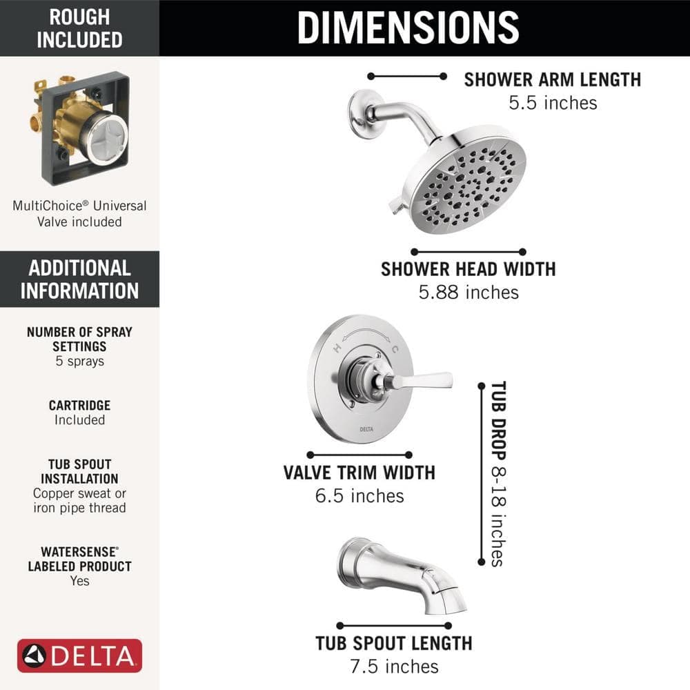 Delta Faryn Single-Handle 5-Spray Tub and Shower Faucet in Chrome (Valve Included) (3)