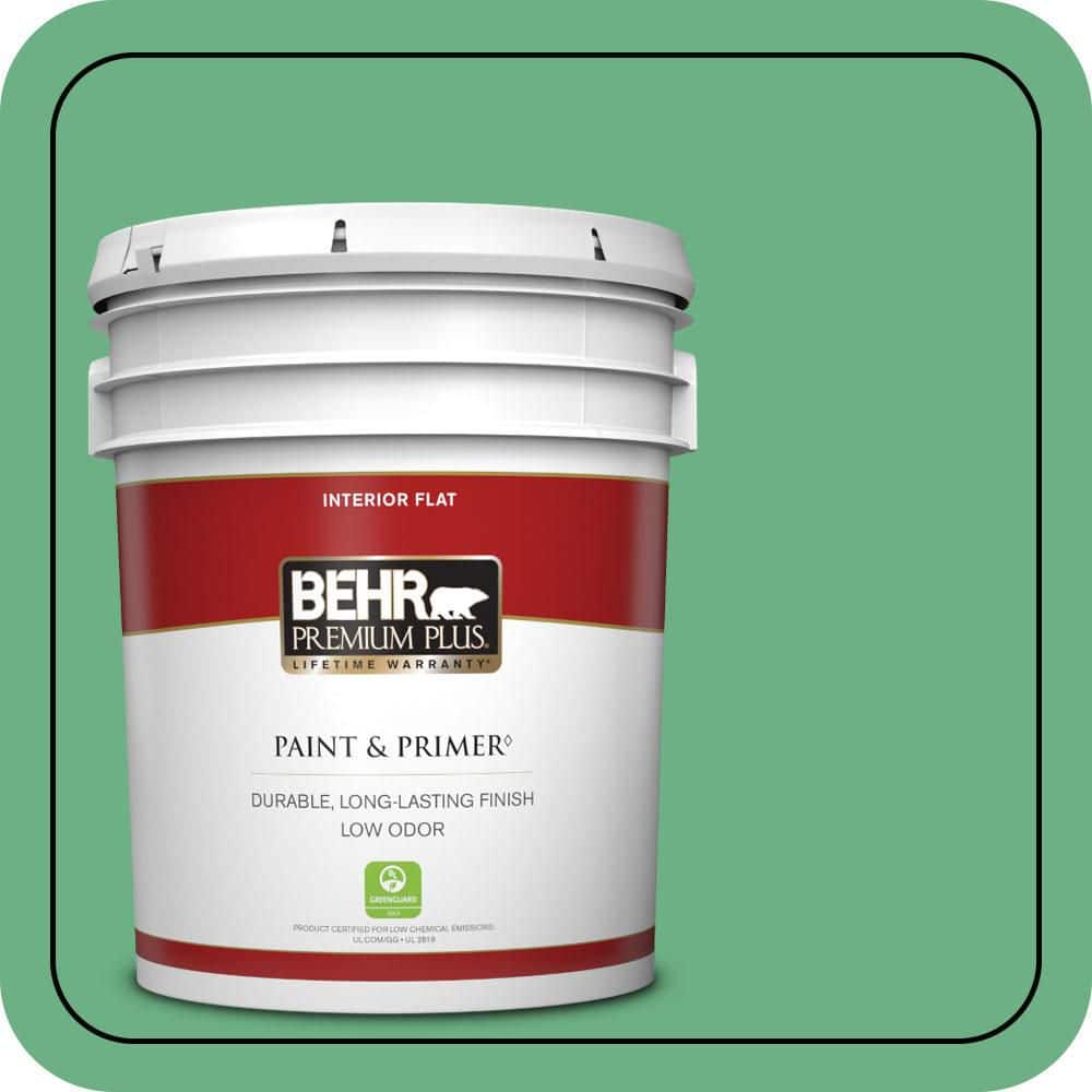 BEHR PREMIUM PLUS 5 gal. #P410-5 Lily Pads Flat Low Odor Interior Paint & Primer