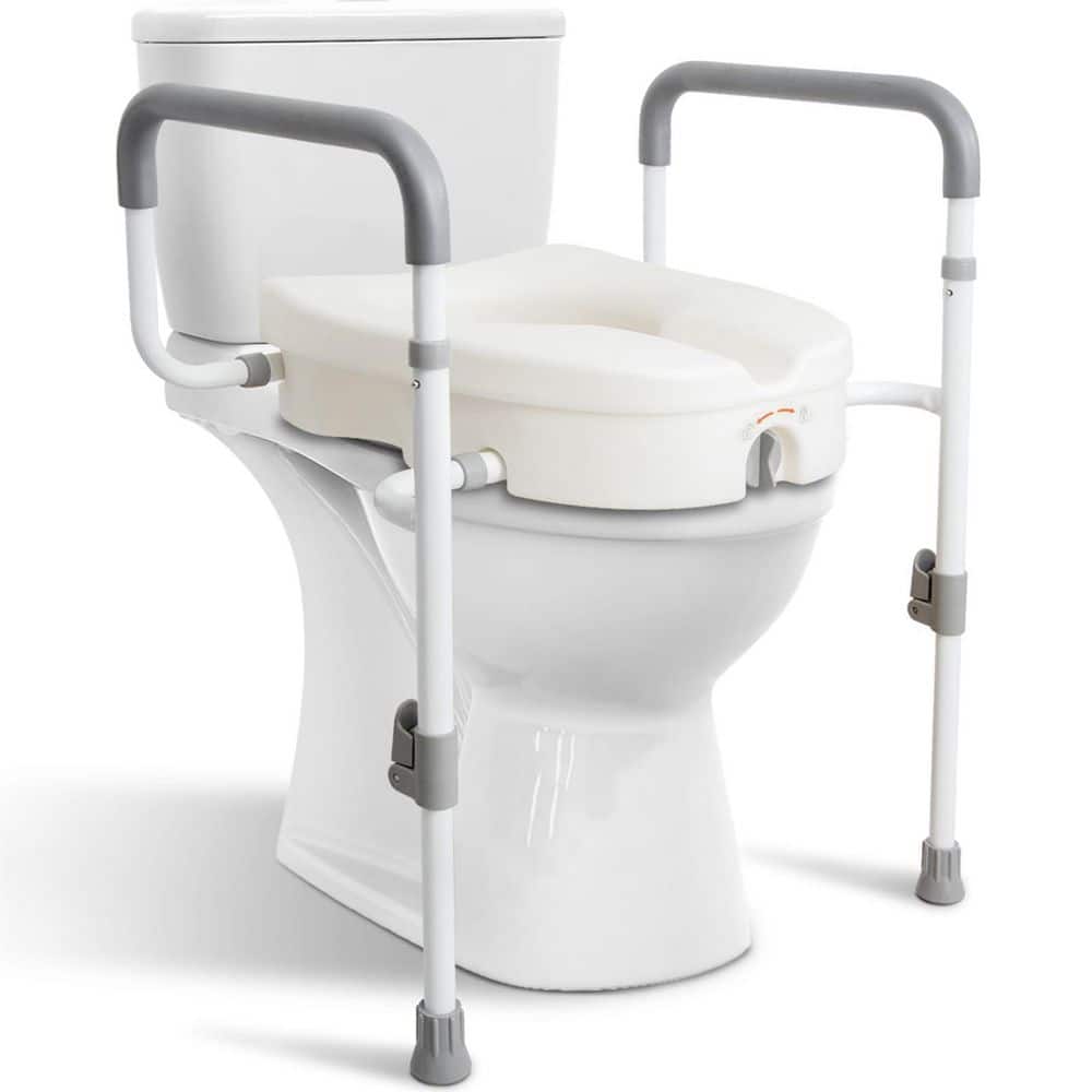 Wudkey Raised Toilet Seat with Handles for Elderly with Adjustable Padded Arms, Elevated Toilet Safety Seat, Gray (1)