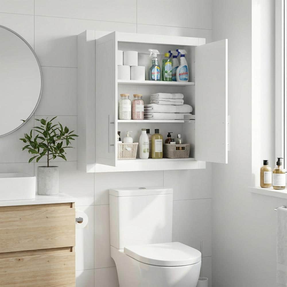 Lirago 22 in. W x 8 in. D x 26 in. H Surface-Mount Bathroom Storage Wall Cabinet with Adjustable Shelves in White (2)