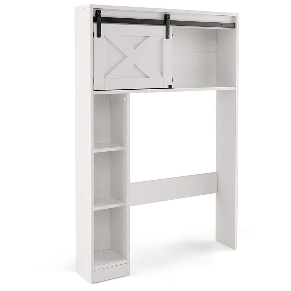 Costway 33 in. W x 50 in. H x 7 in. D White Over The Toilet Storage Bathroom Cabinet with Sliding Barn Door & Shelves (1)