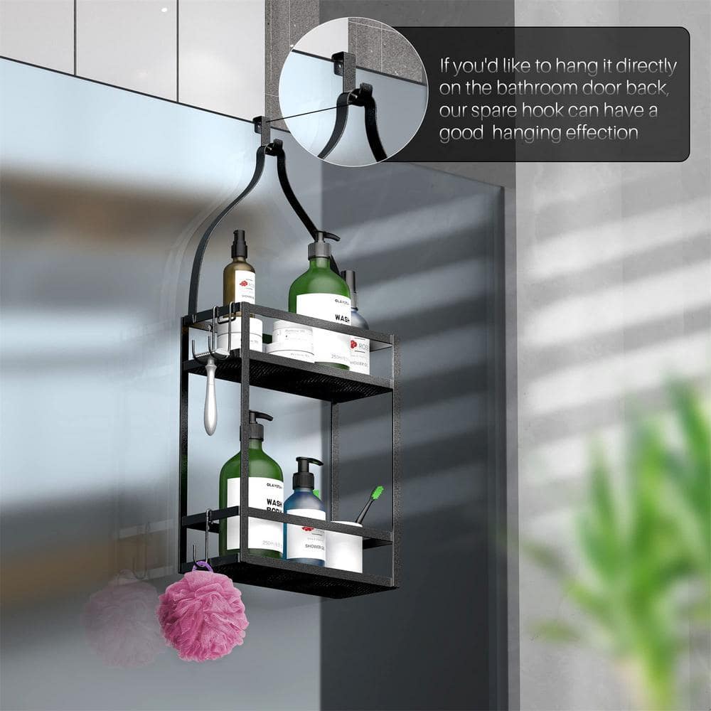 Cubilan Over-the-Shower Bathroom Caddy with Hooks in Black (2)