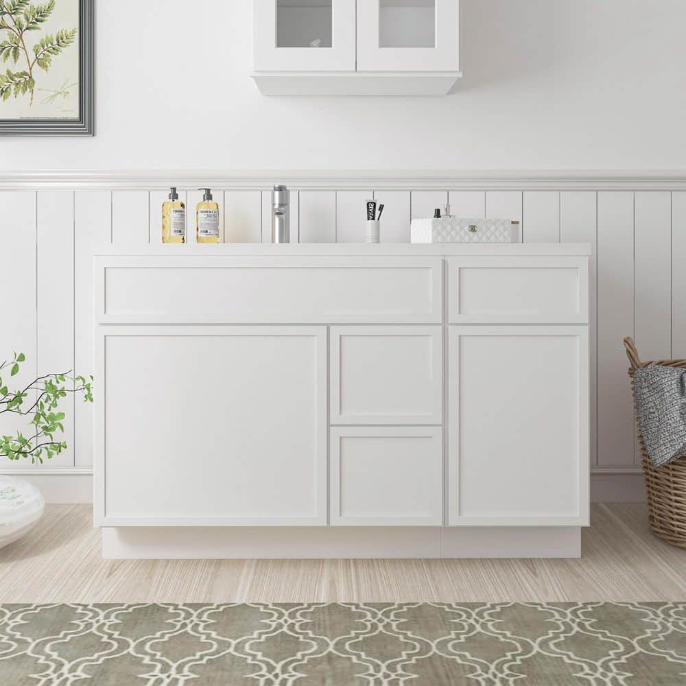 Vanity Art Colton 51 in. 2-Door and 3-Drawer Freestanding Shaker Bathroom Vanity Cabinet (No Top) in White — Unassembled (1)