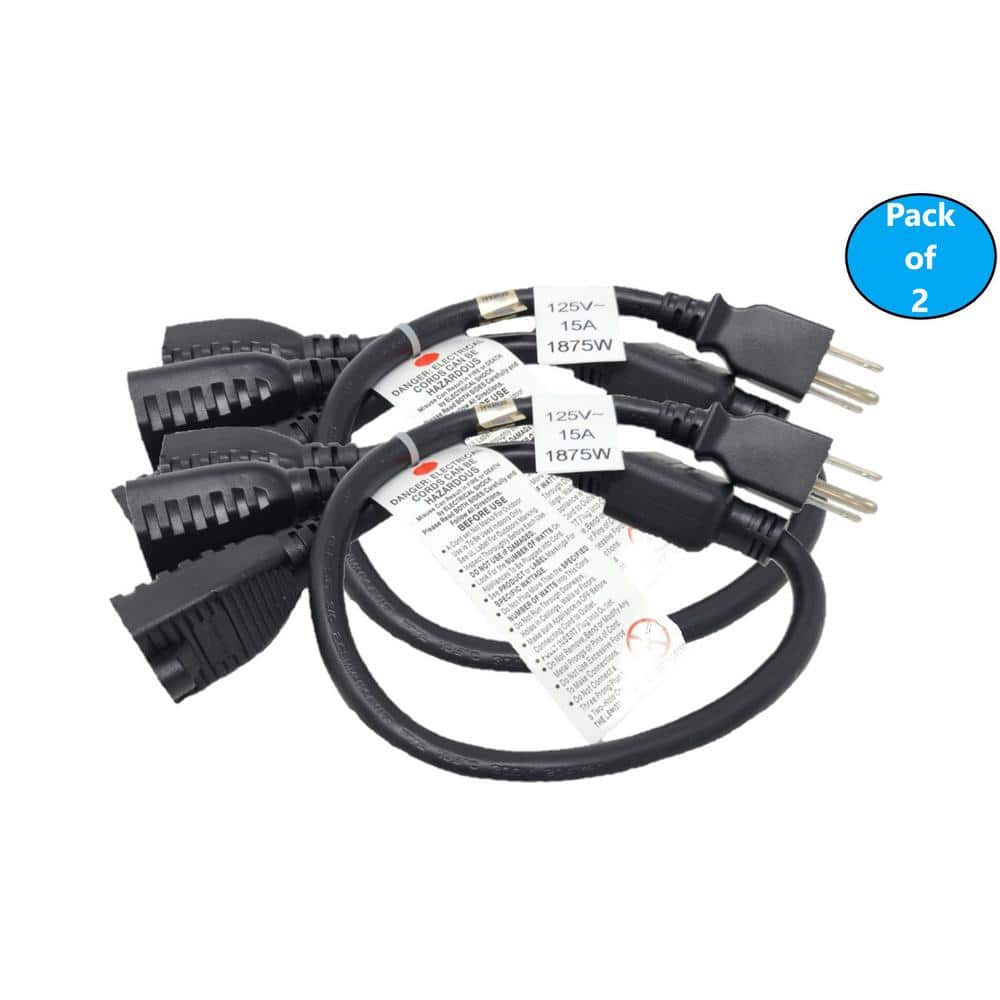Micro Connectors, Inc 36 in. (3 ft.) 1 to 3 Heavy-Duty 14/AWG 3-Conductors Indoor Power Cord Splitter (NEMA 5-15P to 5-15R x 3) Black (2-Pack) (2)