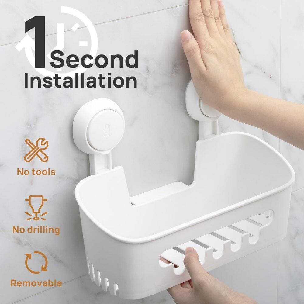 Wudkey White Bathroom Shower Caddy with Suction Cup, Removable Bathroom Shower Organizer Shelf, Powerful Suction Storage (2)