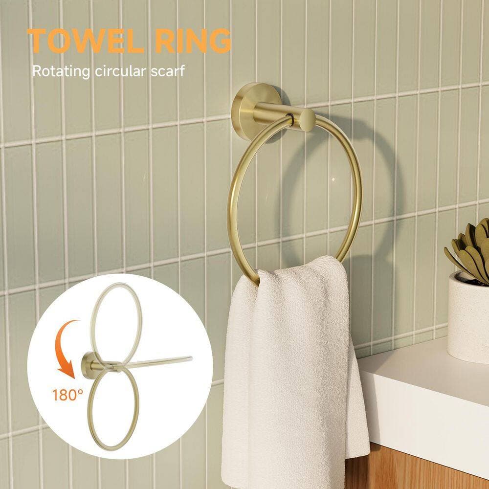 BWE 5-Piece Bath Hardware with Towel Bar Towel Ring Toilet Paper Holder Set and Towel Hooks (4)