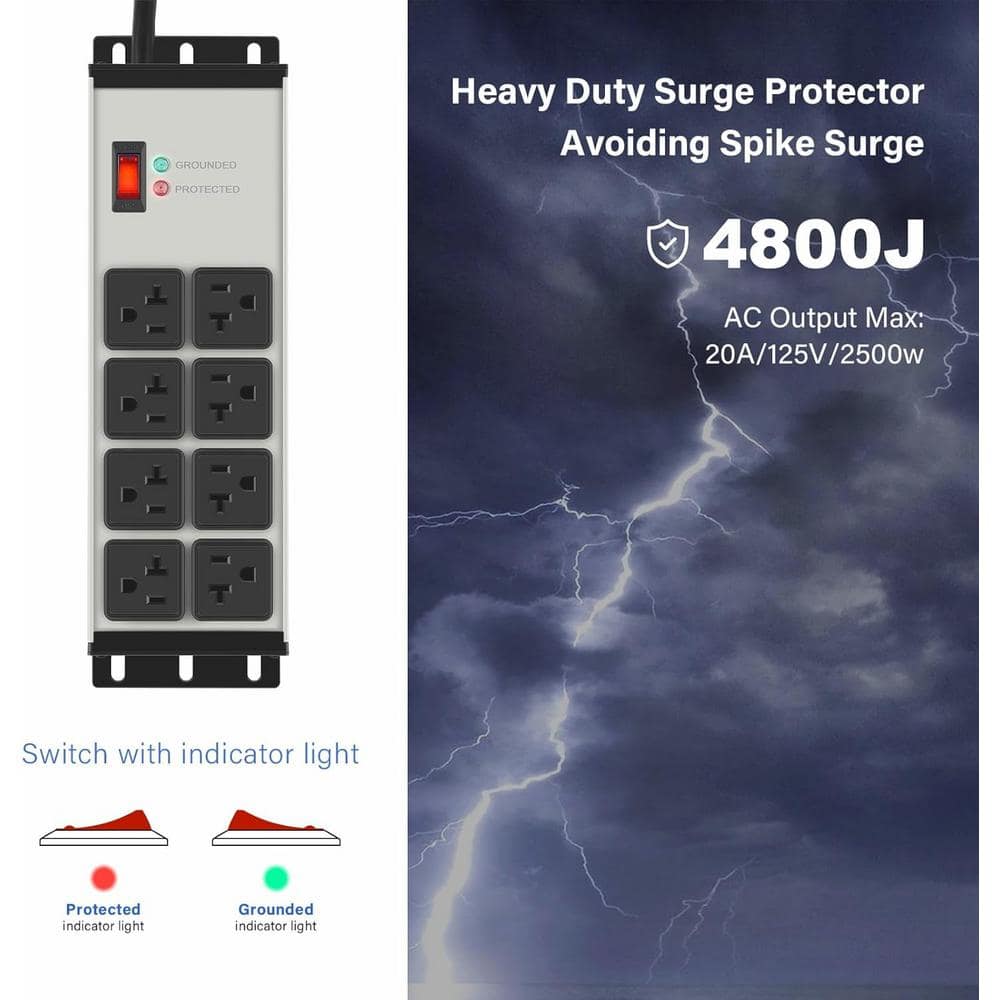 Ahfiwaso 8-Outlet Power Strip Surge Protector 12-Gauge with 15 ft. Extension Cord and Switch in White (2)