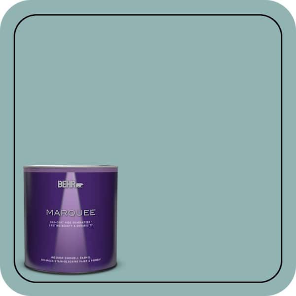 BEHR PREMIUM PLUS 1 gal. #BIC-24 Artful Aqua Semi-Gloss Enamel Low Odor Interior Paint & Primer (4)