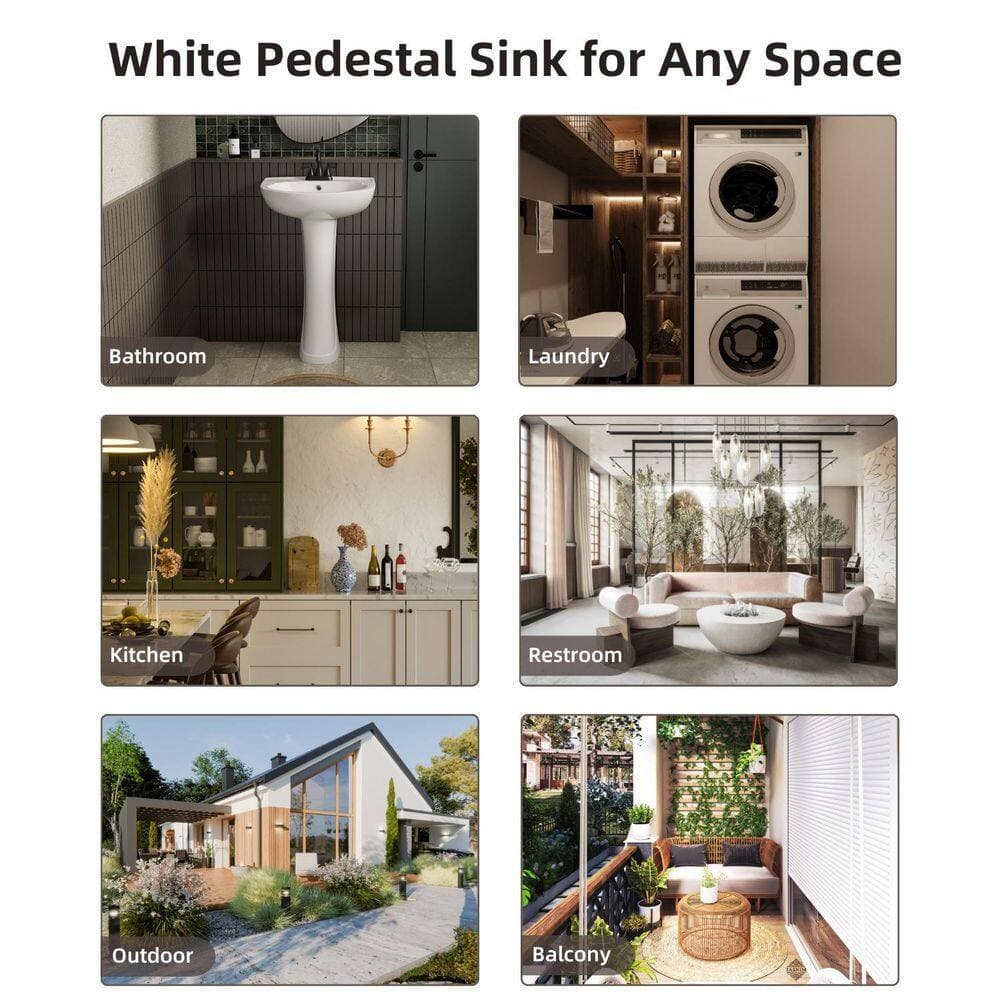 Los Flexi 21 in. x 19 in. White Ceramic Rectangular Pedestal Bathroom Sink Combo with 3 Faucet Holes (4" Centerset) and Overflow (3)