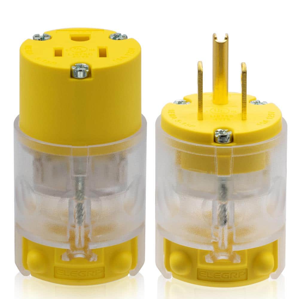 ELEGRP Lighted Straight Blade Plug and Connector Set, 15 Amp 125-Volt NEMA 5-15P/5-15R 2 Pole 3 Wire Grounding, (5-Set)