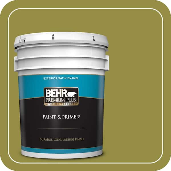 BEHR PREMIUM PLUS 5 gal. #PPU9-03 Retro Avocado Satin Enamel Exterior Paint & Primer (2)