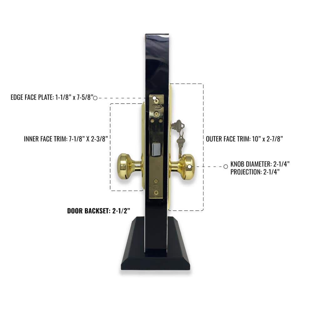 Premier Lock Brass Vestibule Mortise Entry Right Hand Knob Combo Pack (2)